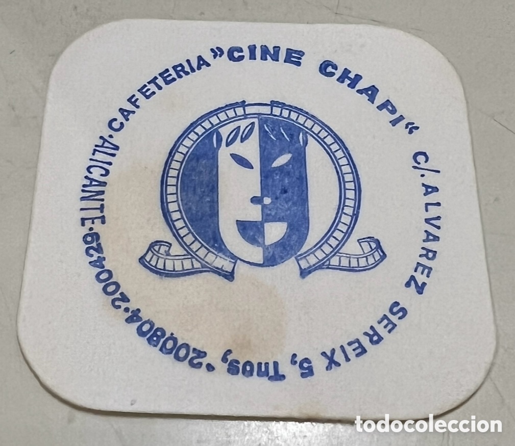 Otros Art&iacute;culos de Coleccionismo en Papel: Posavasos. Cafeteria &ldquo;Cine Chapi&rdquo;. Alicante. A&ntilde;os 70.