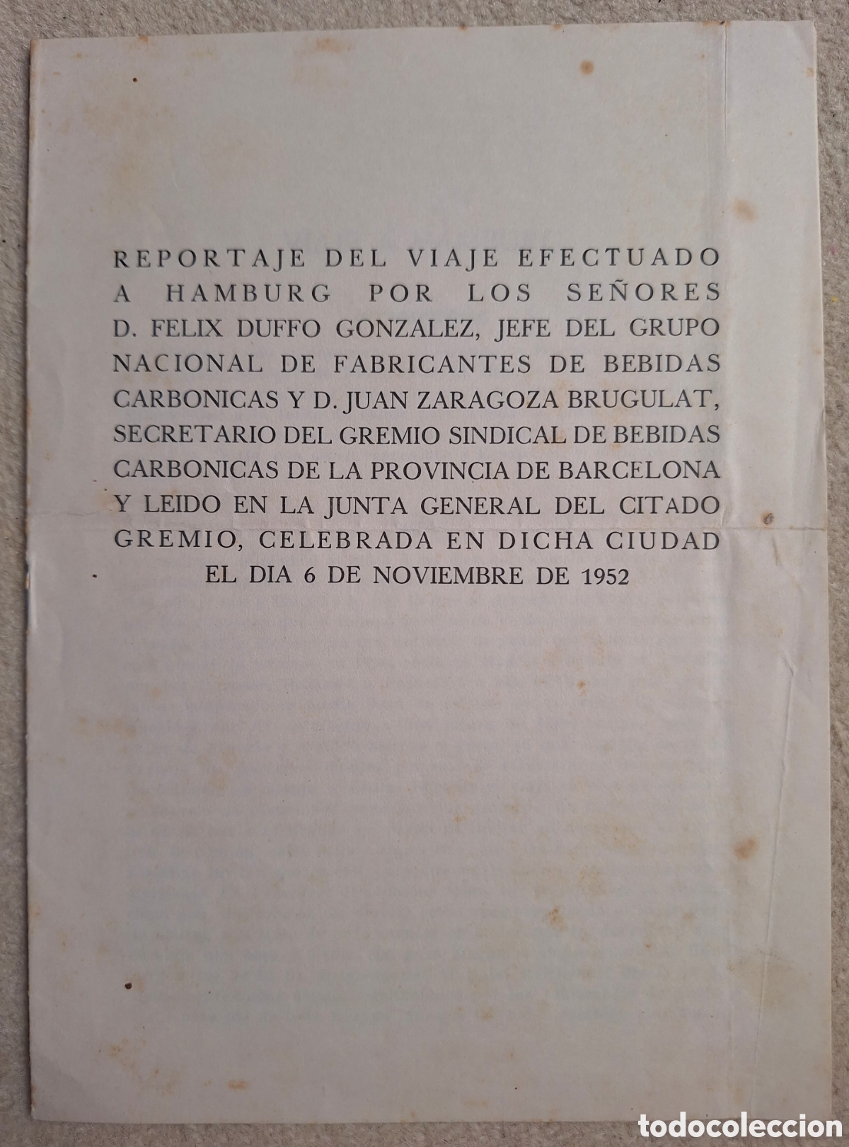 Otros Art&iacute;culos de Coleccionismo en Papel: Folleto Bebidas Carb&oacute;nicas 1952 Viaje F&eacute;lix Duffo