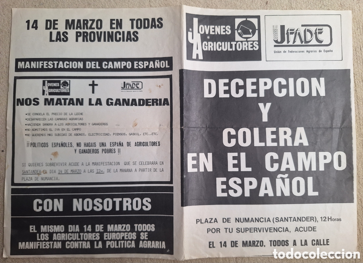 Collectionnisme Papier divers: Antiguo Cartel de Protesta Agraria Cantabria (Santander) - Sindicatos UFADE y J&oacute;venes Agricultores