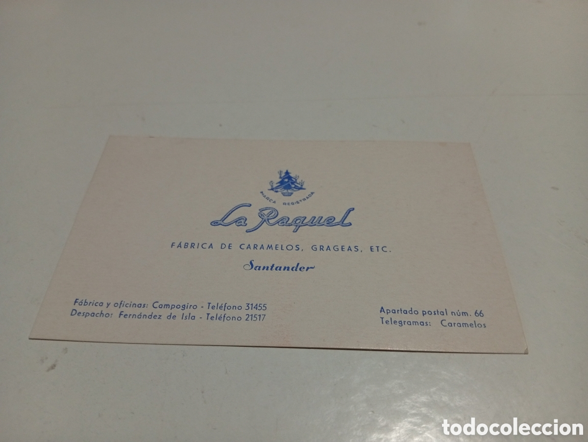 Otros Art&iacute;culos de Coleccionismo en Papel: Tarjeta visita La Raquel, fabrica de caramelos,Grageas etc Santander