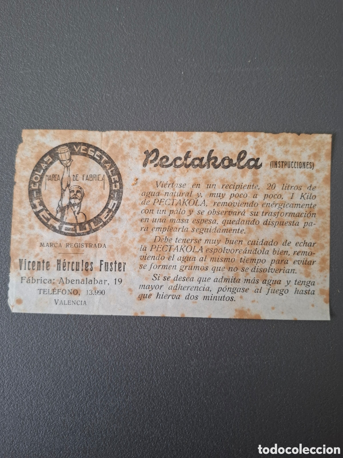 Paper Collecting Others: Instrucciones cola Pectakola - Valencia - 1950?