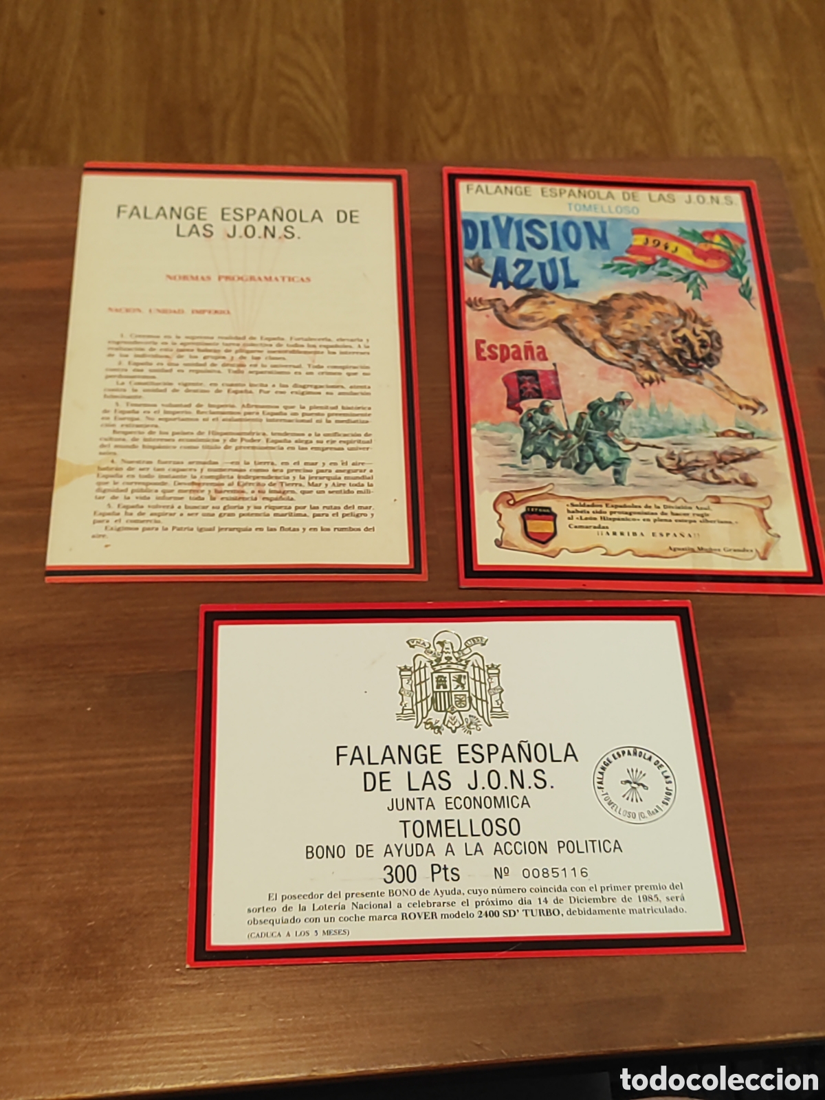 Otros Art&iacute;culos de Coleccionismo en Papel: Falange espa&ntilde;ola loter&iacute;a cup&oacute;n y d&iacute;ptico 1985