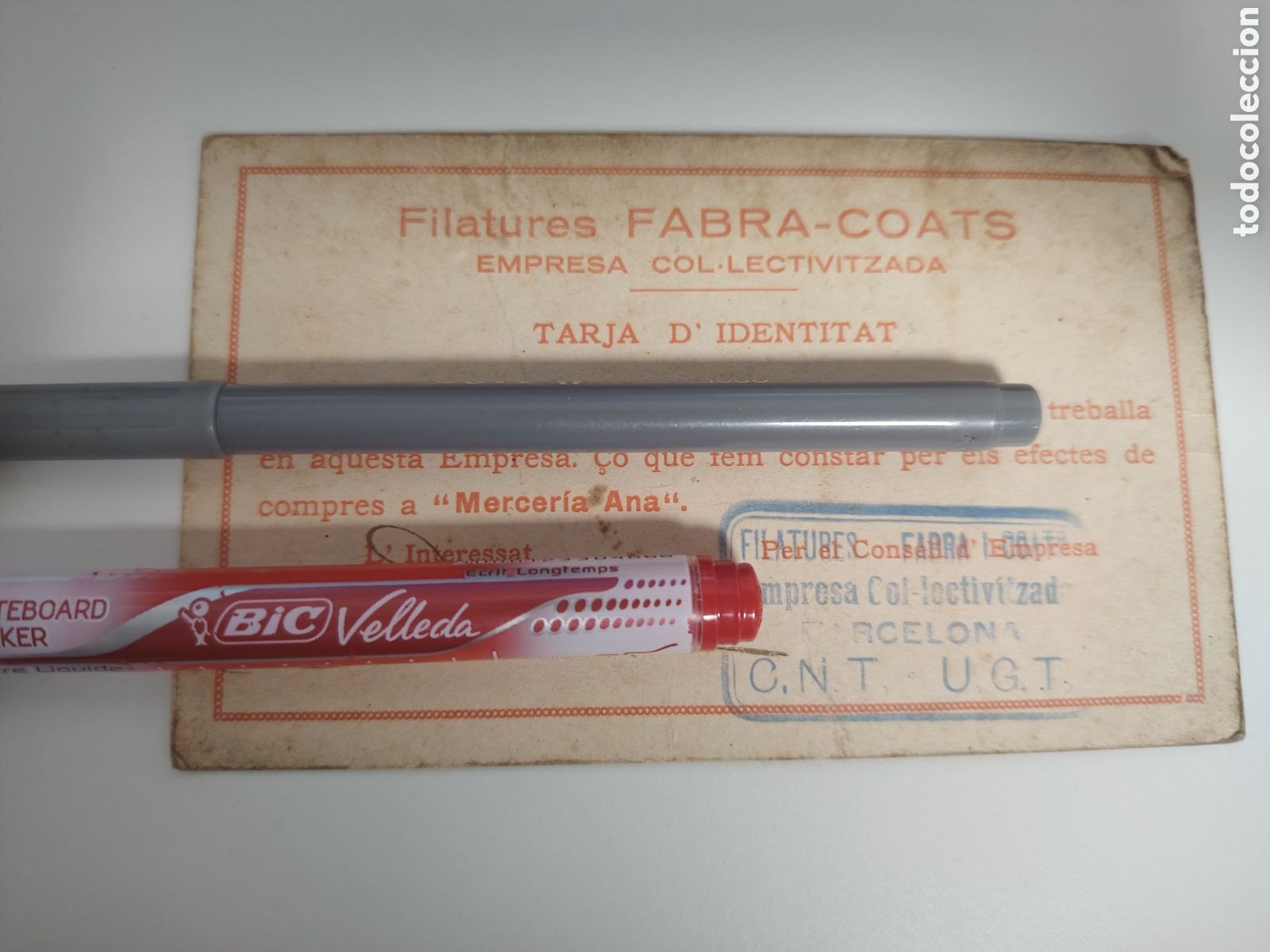 Outros artigos de papel: Tarjeta identidad Fabra-Coats. Barcelona. Catalunya