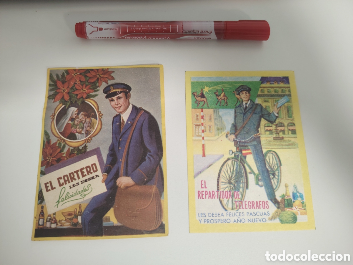 Otros Art&iacute;culos de Coleccionismo en Papel: Felicitaci&oacute;n &rdquo;El repartidor de tel&eacute;grafos&rdquo; y &rdquo;El cartero&rdquo;.