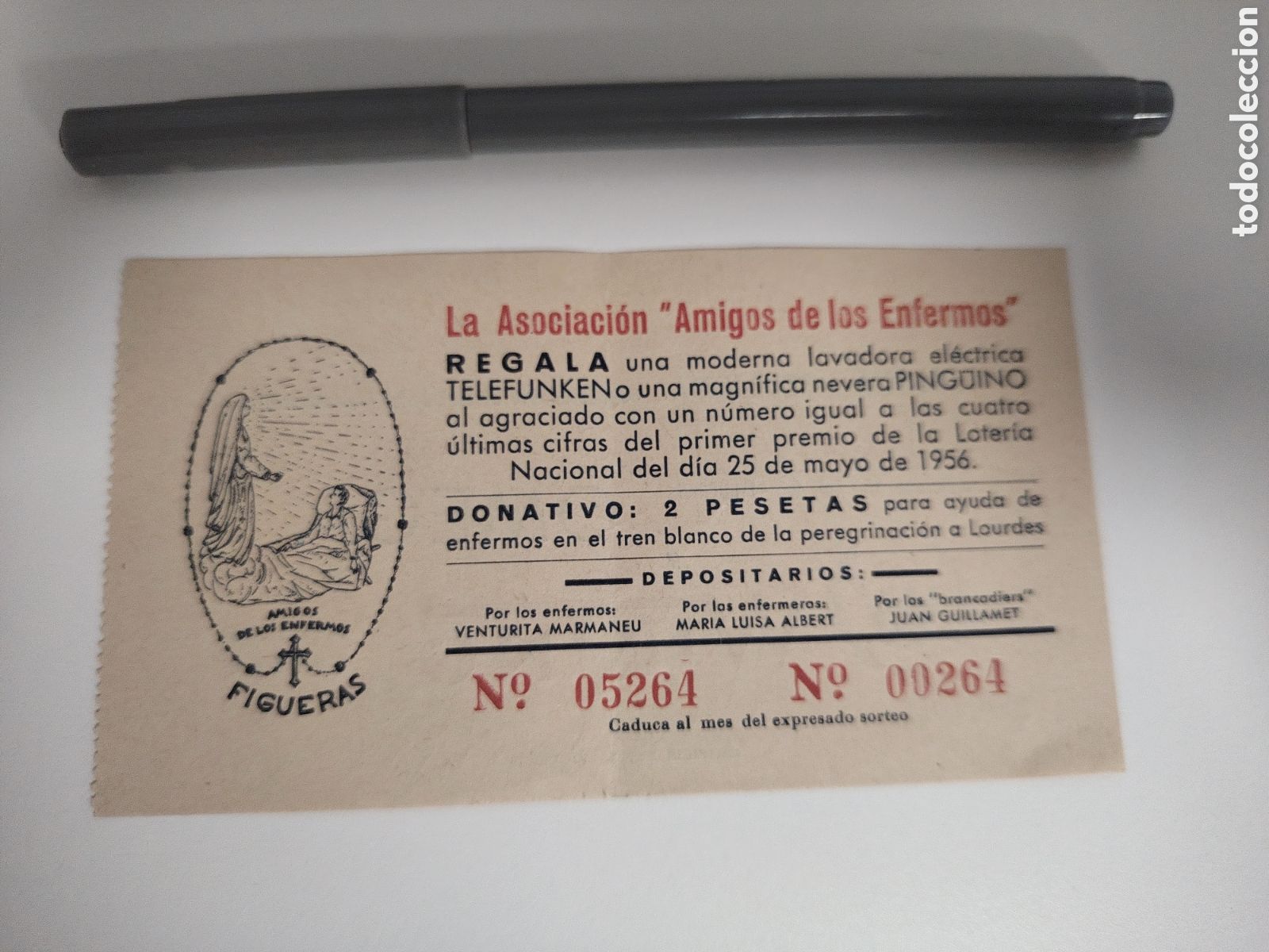 Otros Art&iacute;culos de Coleccionismo en Papel: Boleto rifa Asociaci&oacute;n &rdquo;Amigos de los enfermos&rdquo; 1956. Figueres. Catalunya