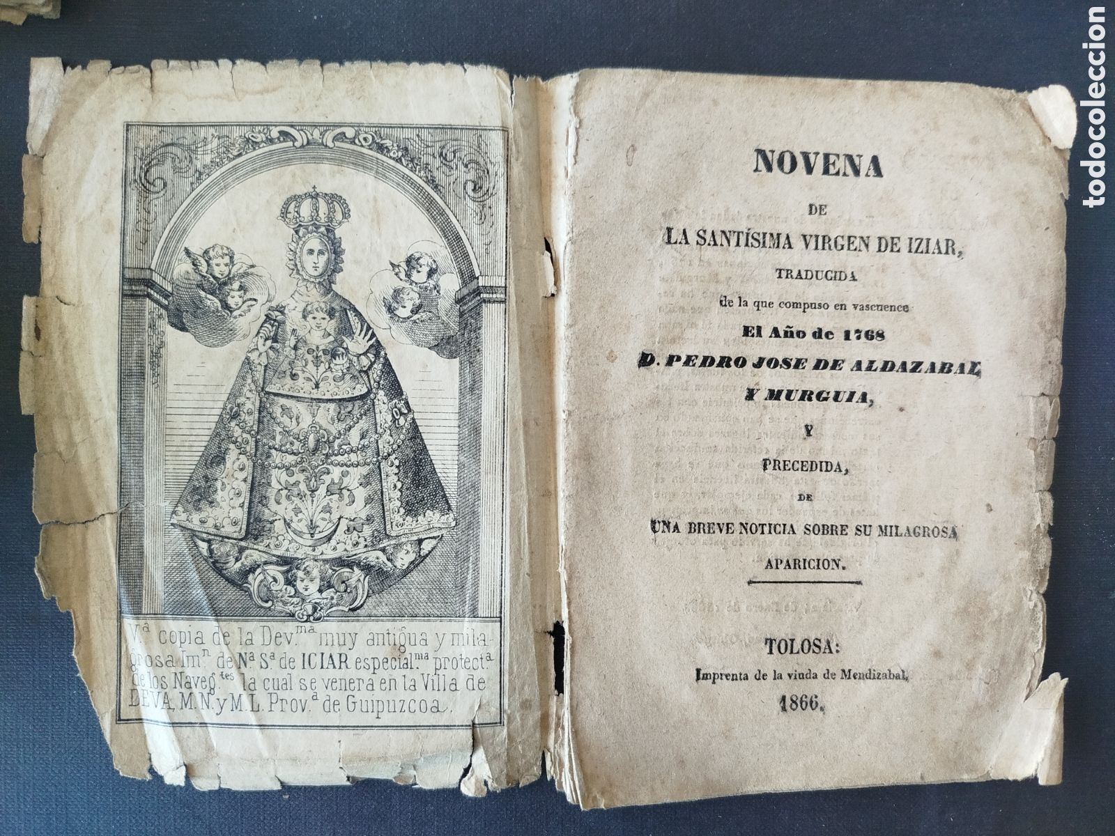 Otros Art&iacute;culos de Coleccionismo en Papel: NOVENA DE LA SANT&Iacute;SIMA VIRGEN DE IZIAR TRADUCIDA DE LA QUE COMPUSO EN VASCUENCE EN 1768.TOLOSA 1866