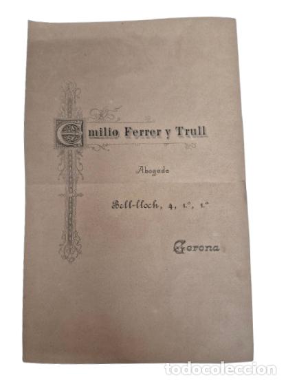 Otros Art&iacute;culos de Coleccionismo en Papel: Tarjeta de Invitaci&oacute;n del Bufete Emilio Ferrer Trull, Abogado, Gerona (Girona) - 1896