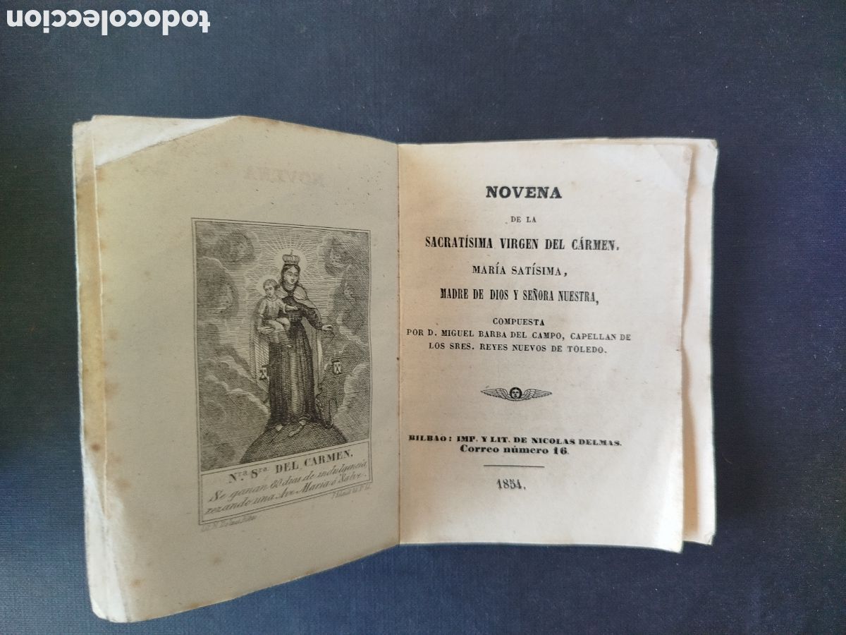 Otros Art&iacute;culos de Coleccionismo en Papel: NOVENA DE LA SACRAT&Iacute;SIMA VIRGEN DEL CARMEN. BILBAO 1854,