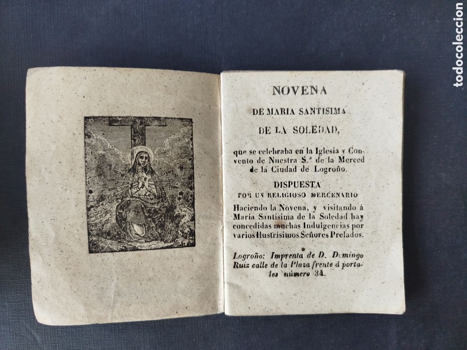 Otros Art&iacute;culos de Coleccionismo en Papel: NOVENA DE MAR&Iacute;A SANT&Iacute;SIMA DE LA SOLEDAD. LOGRO&Ntilde;O S. XIX un