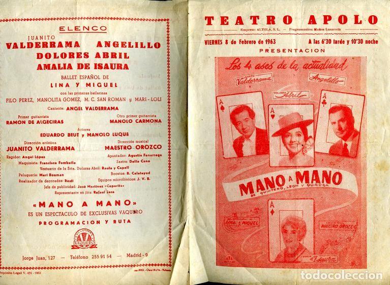 Otros Art&iacute;culos de Coleccionismo en Papel: PROGRAMA teatro APOLO VALENCIA 1963 JUANITO VALDERRAMA, ANGELILLO, AMALIA DE SAURA, DOLORES ABRIL