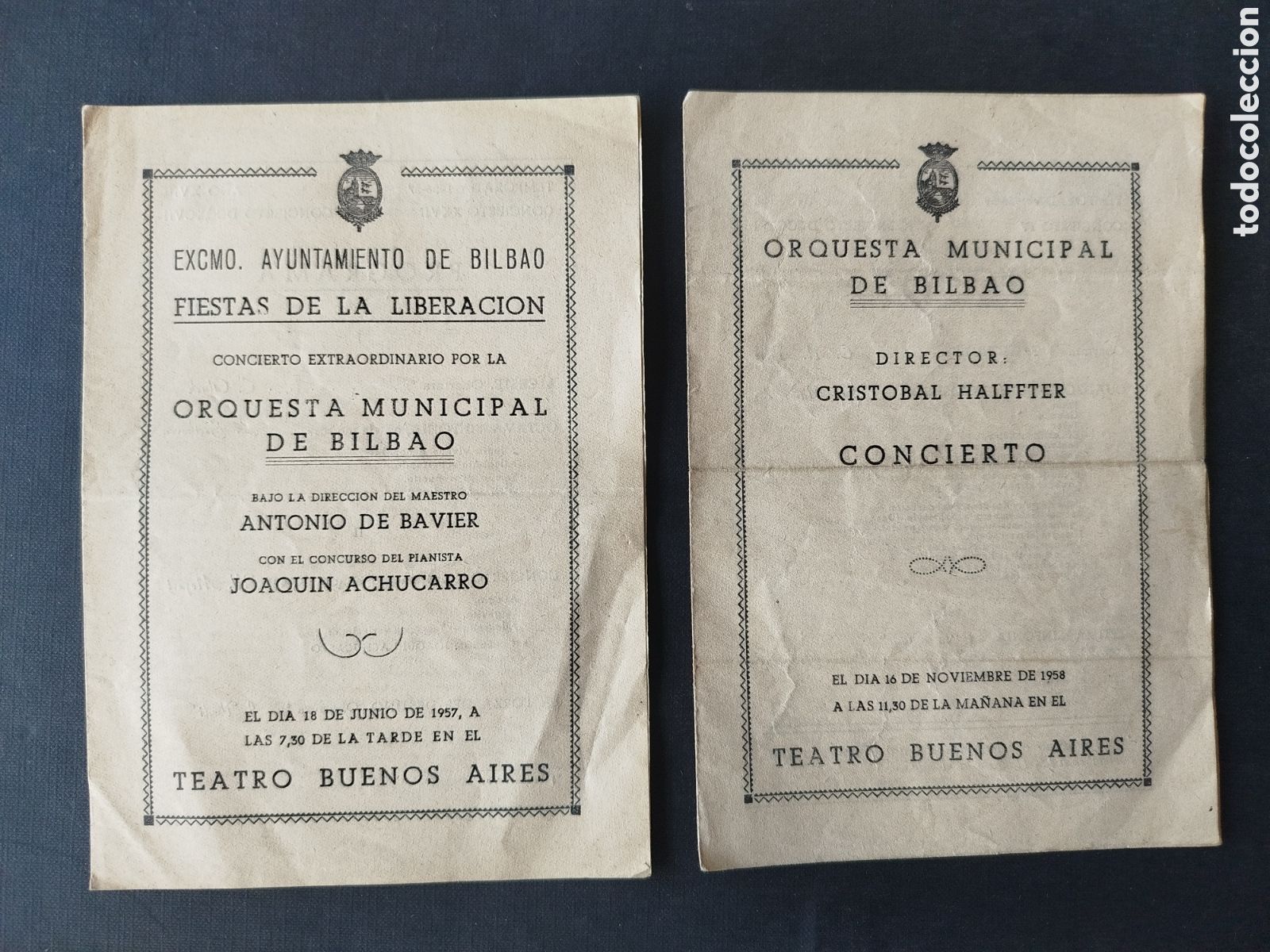 Otros Art&iacute;culos de Coleccionismo en Papel: DOS PROGRAMAS DE LA ORQUESTA MUNICIPAL DE BILBAO TEATRO BUENOS AIRES. 1857 Y 1858.