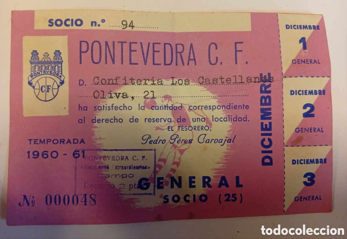 Otros Art&iacute;culos de Coleccionismo en Papel: Pontevedra club de f&uacute;tbol a&ntilde;o 1960 -61 carnet de socio