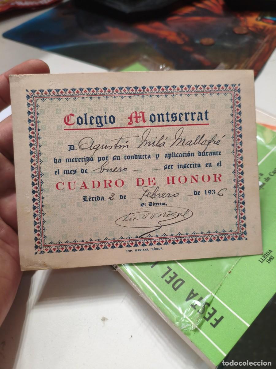 Otros Art&iacute;culos de Coleccionismo en Papel: Cuadro de honor Colegio Montserrat H H. Maristas 1936 L&eacute;rida