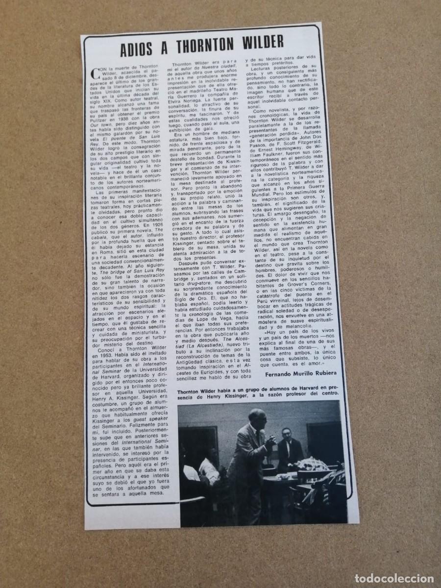 Otros Art&iacute;culos de Coleccionismo en Papel: ARTICULO SOBRE LA MUERTE DE THORNTON WILDER