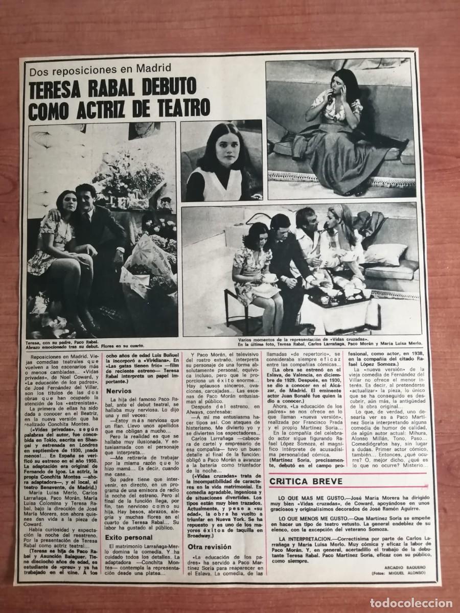 Otros Art&iacute;culos de Coleccionismo en Papel: REPORTAJE. TERESA RABAL DEBUTA COMO ACTRIZ DE TEATRO
