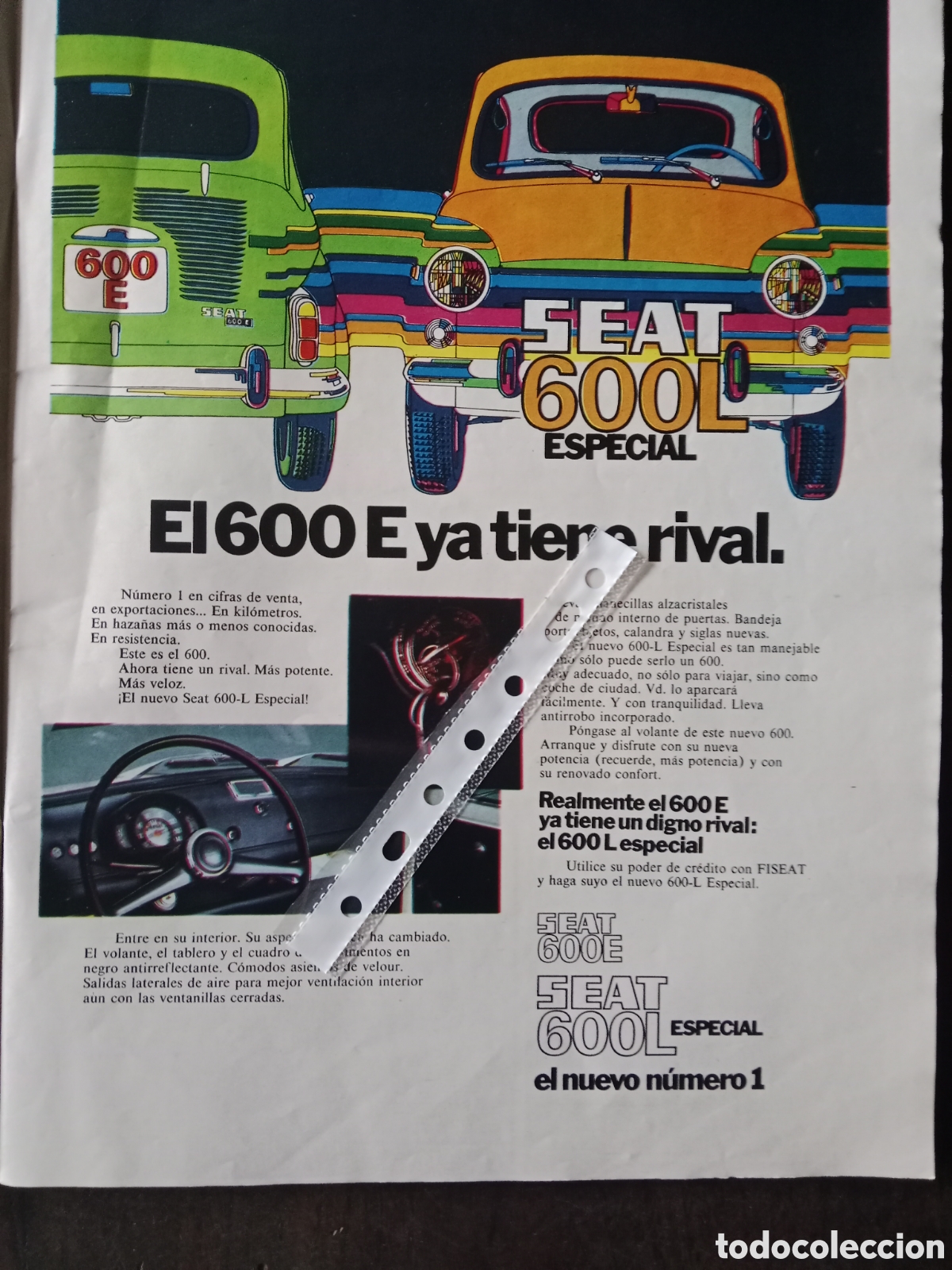 Otros Art&iacute;culos de Coleccionismo en Papel: Publicidad autom&oacute;vil Seat 600 L especial de 1972
