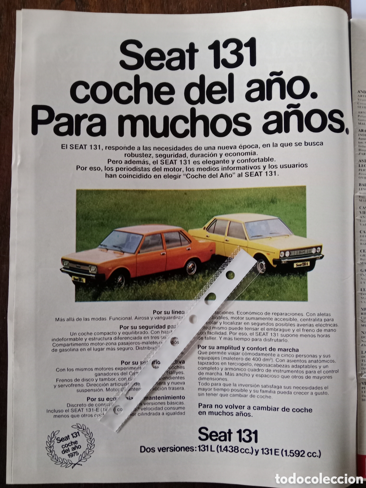 Otros Art&iacute;culos de Coleccionismo en Papel: Publicidad autom&oacute;vil Seat 131 de 1976