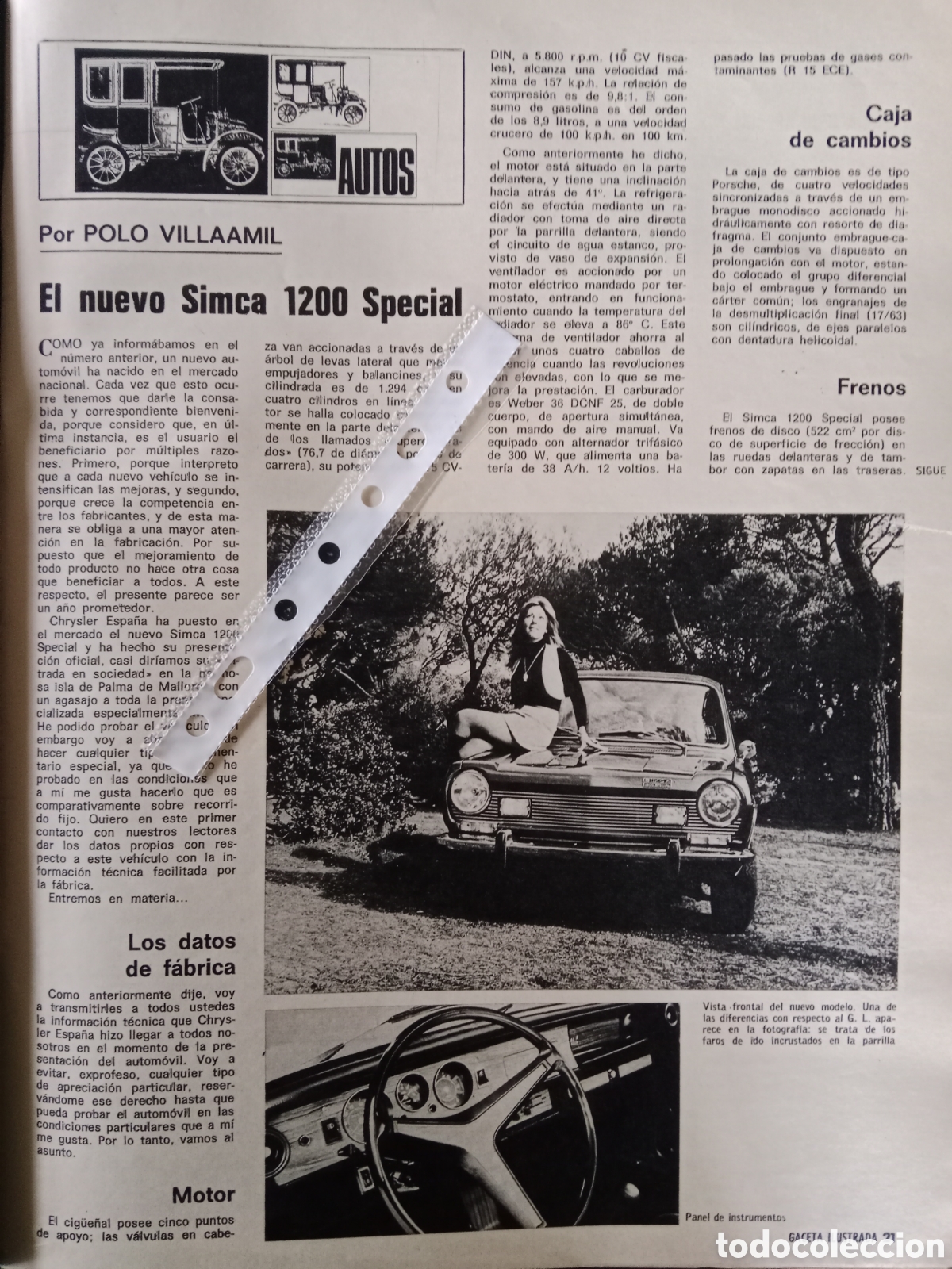 Otros Art&iacute;culos de Coleccionismo en Papel: Reportaje autom&oacute;vil Simca 1200 especial de 1972