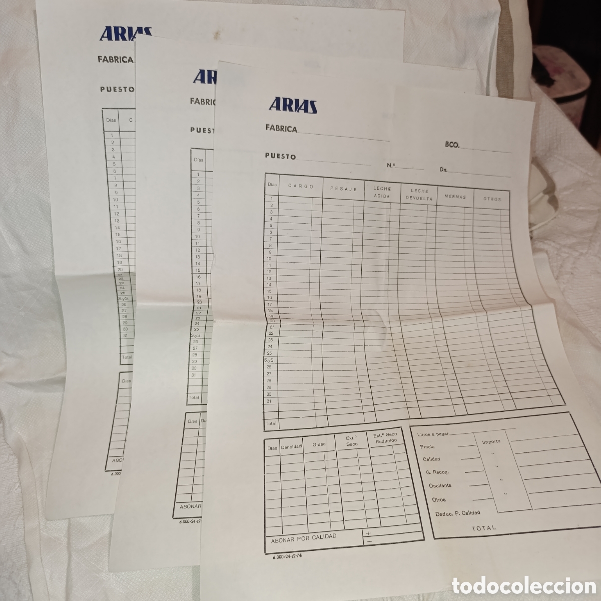 Otros Art&iacute;culos de Coleccionismo en Papel: Arias,fabrica lechera,de registro diario de producci&oacute;n l&aacute;ctea.a&ntilde;os 70