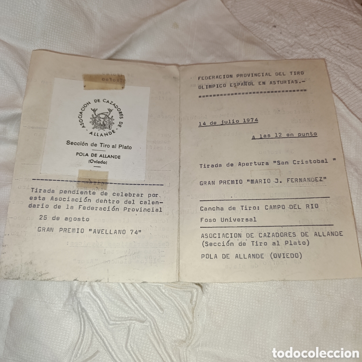 Otros Art&iacute;culos de Coleccionismo en Papel: Pola Allande, Asociaci&oacute;n cazadores,programa 1974,borrador