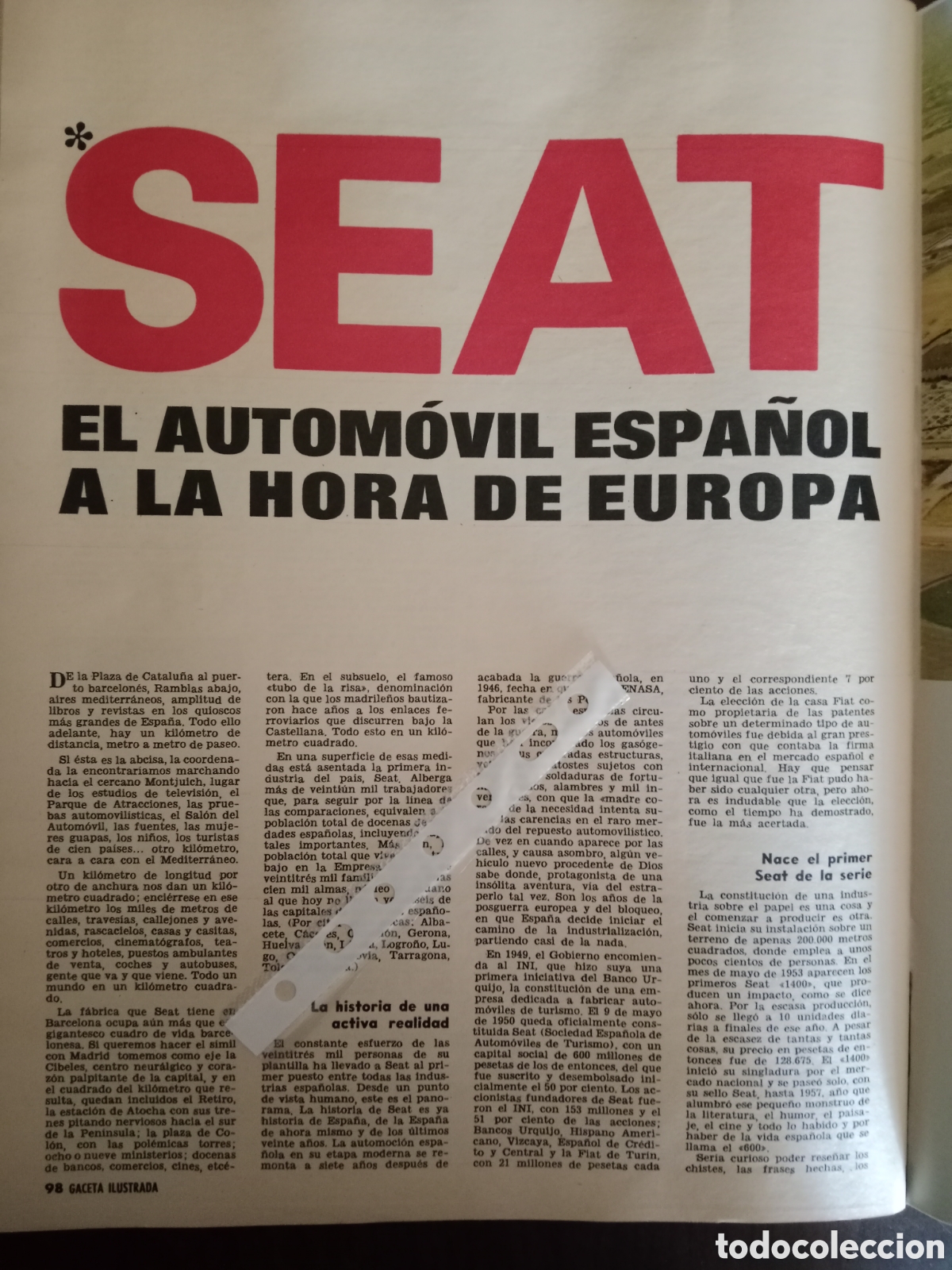 Otros Art&iacute;culos de Coleccionismo en Papel: Reportaje autom&oacute;vil Seat de 1971