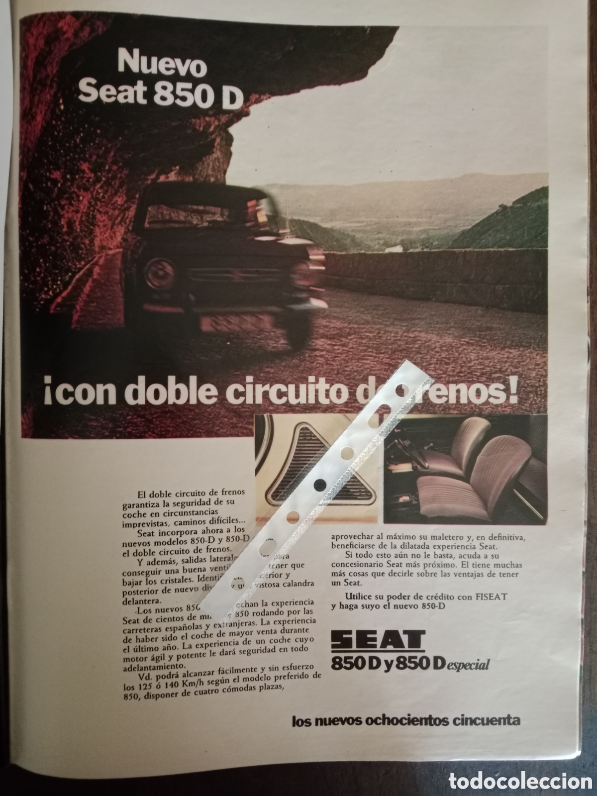 Otros Art&iacute;culos de Coleccionismo en Papel: Publicidad autom&oacute;vil Seat 850 de 1972