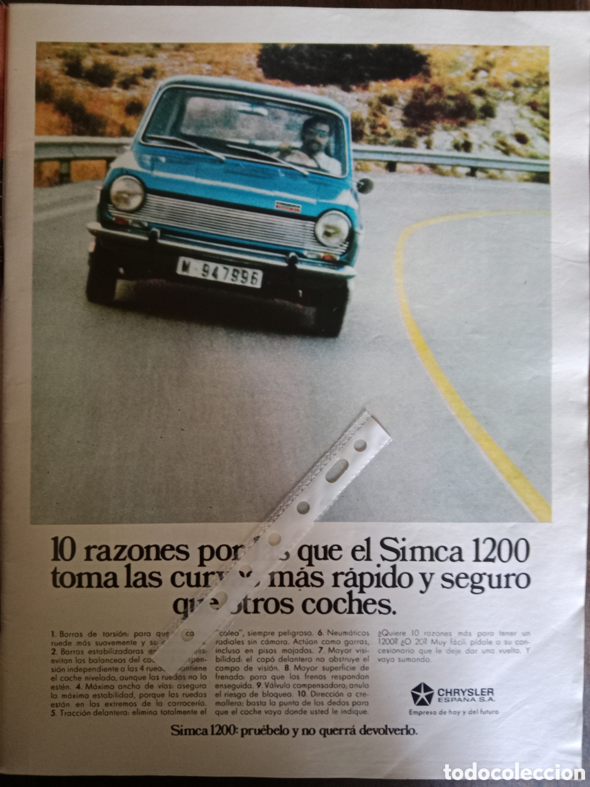 Otros Art&iacute;culos de Coleccionismo en Papel: Publicidad autom&oacute;vil Simca 1200 de 1971