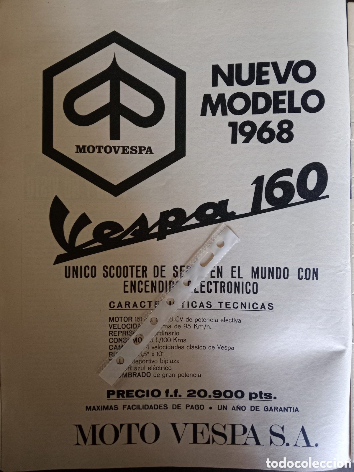 Otros Art&iacute;culos de Coleccionismo en Papel: Publicidad moto vespa de 1968