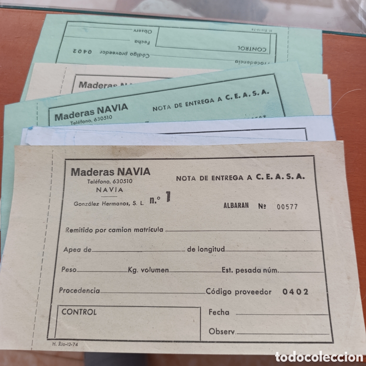 Otros Art&iacute;culos de Coleccionismo en Papel: Navia,Maderas Navia,notas de entrega 1974
