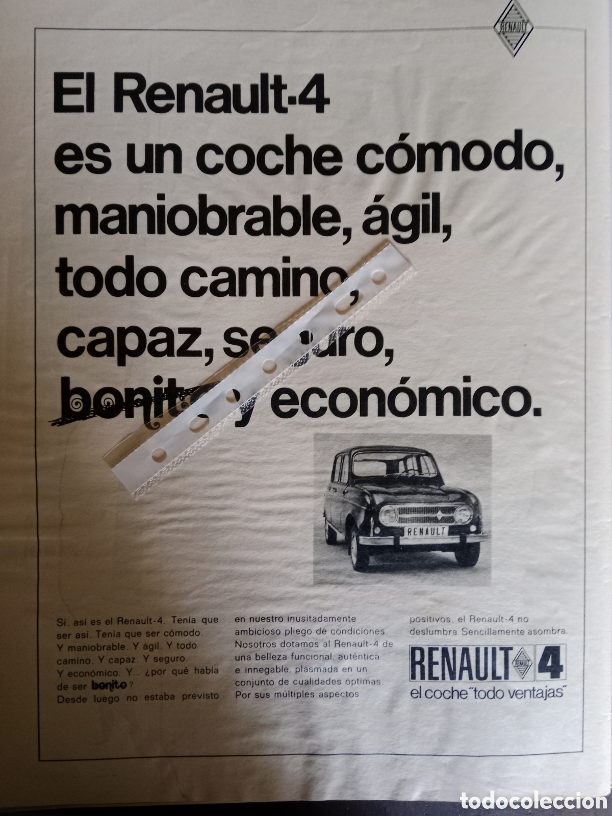 Otros Art&iacute;culos de Coleccionismo en Papel: Publicidad autom&oacute;vil Renault 4 de 1968