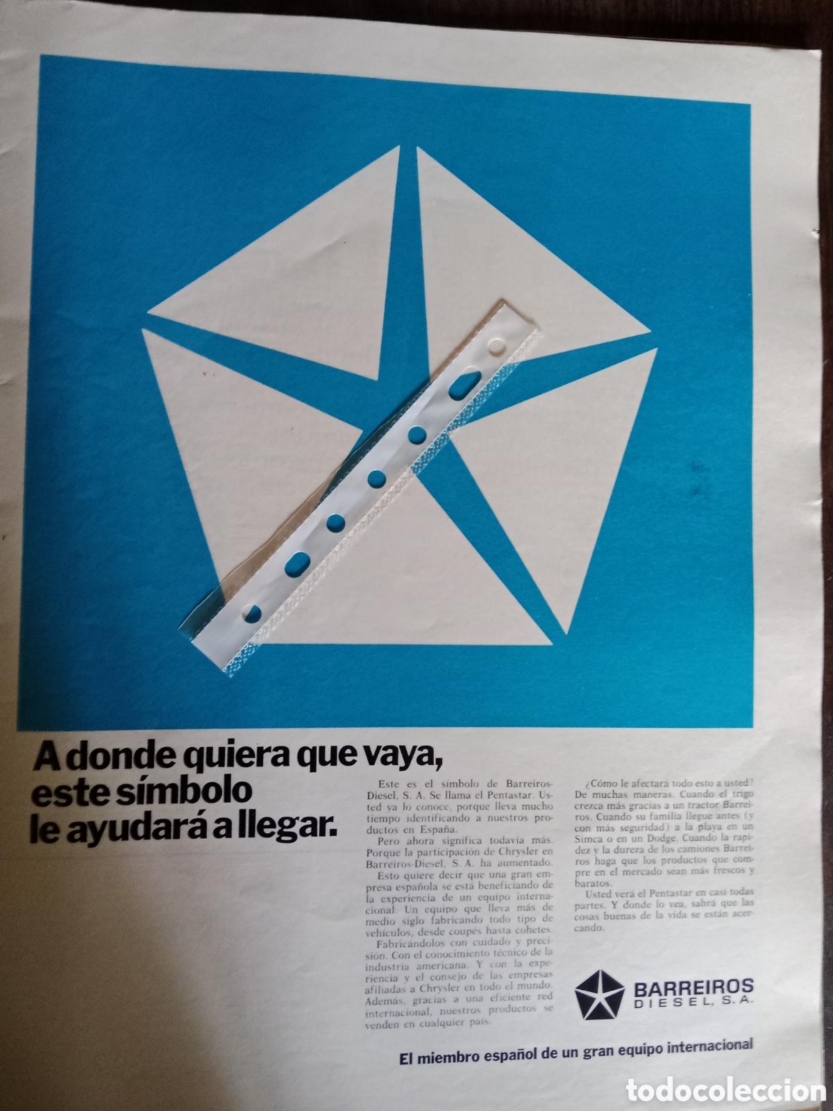 Otros Art&iacute;culos de Coleccionismo en Papel: Publicidad autom&oacute;vil Barreiros de 1968 Chrysler