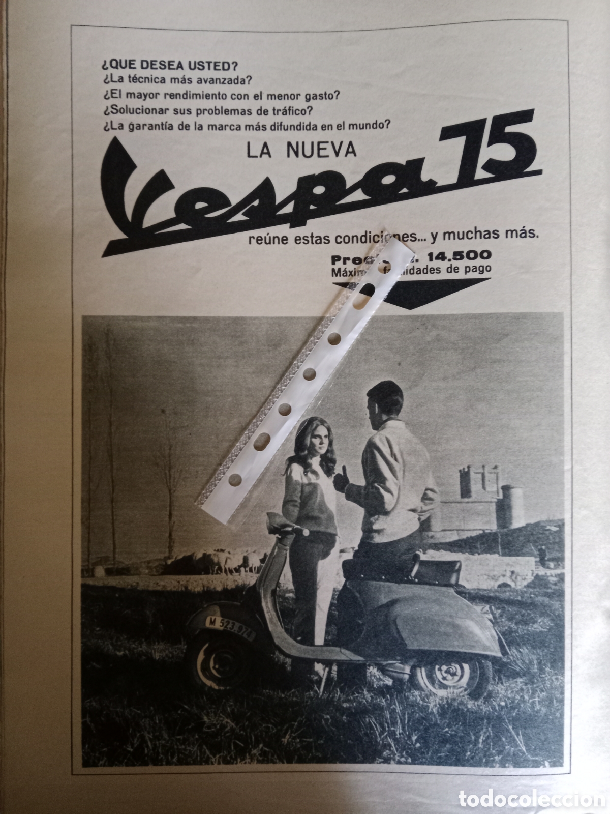 Otros Art&iacute;culos de Coleccionismo en Papel: Publicidad moto vespa 75 de 1967