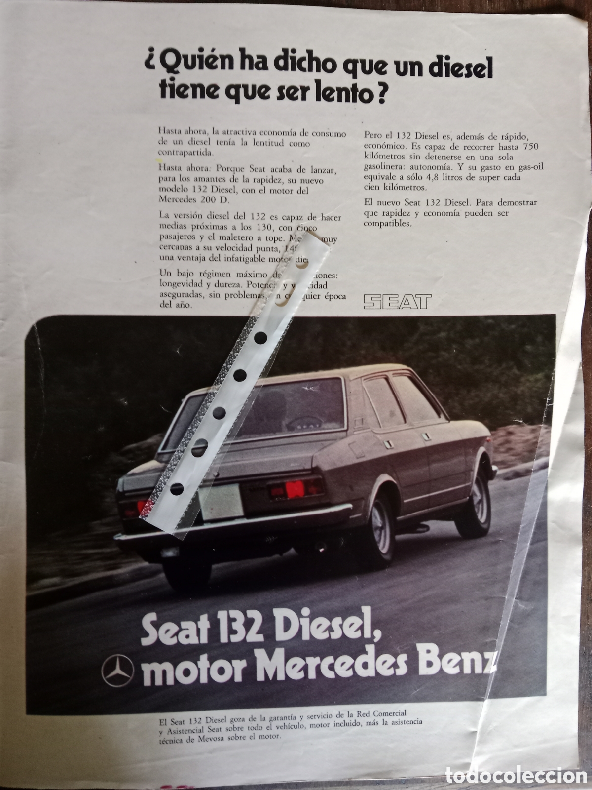 Otros Art&iacute;culos de Coleccionismo en Papel: Publicidad autom&oacute;vil Seat 132 motor mercedes Benz de 1974