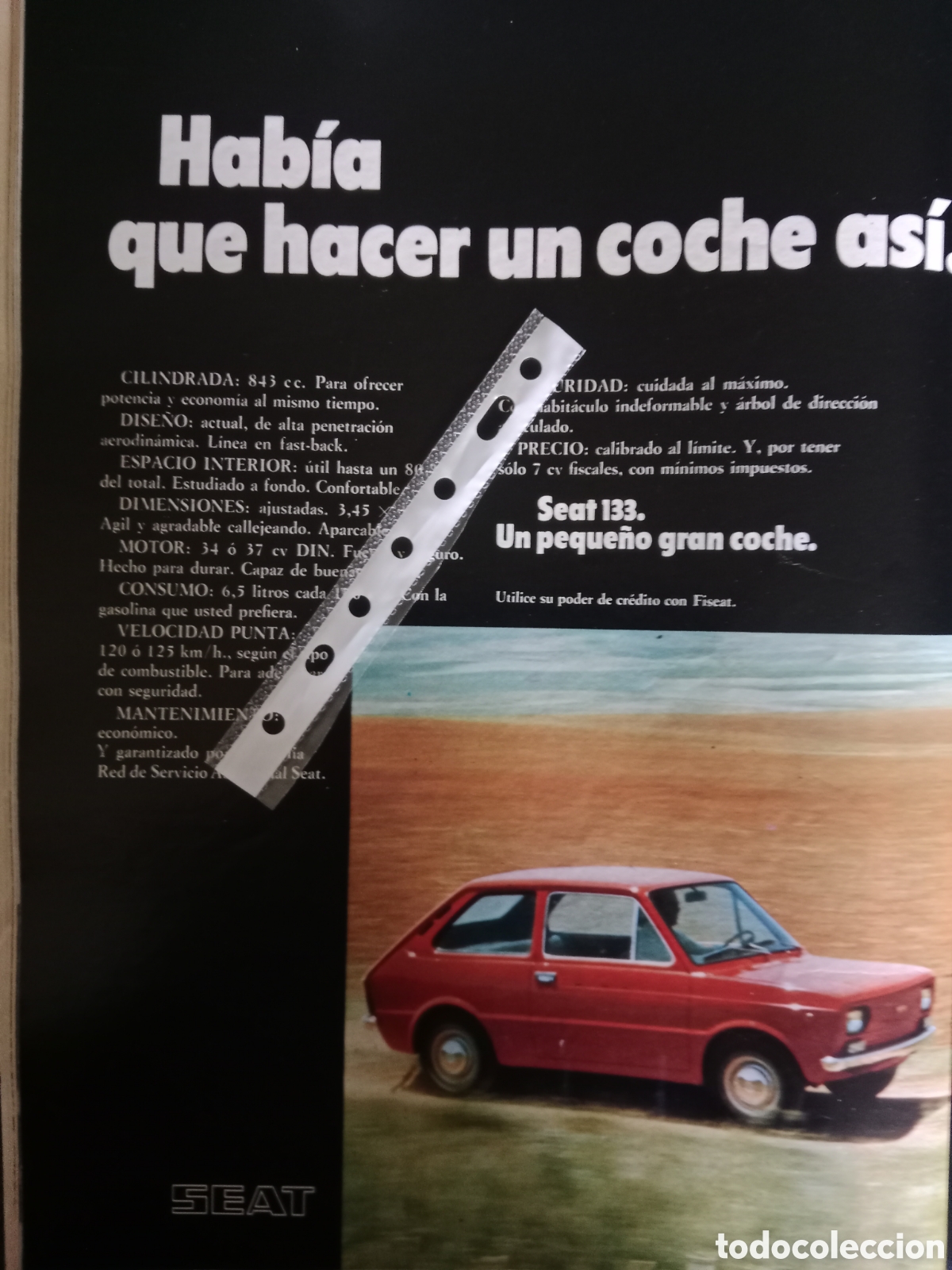 Otros Art&iacute;culos de Coleccionismo en Papel: Publicidad autom&oacute;vil Seat 133 de 1974