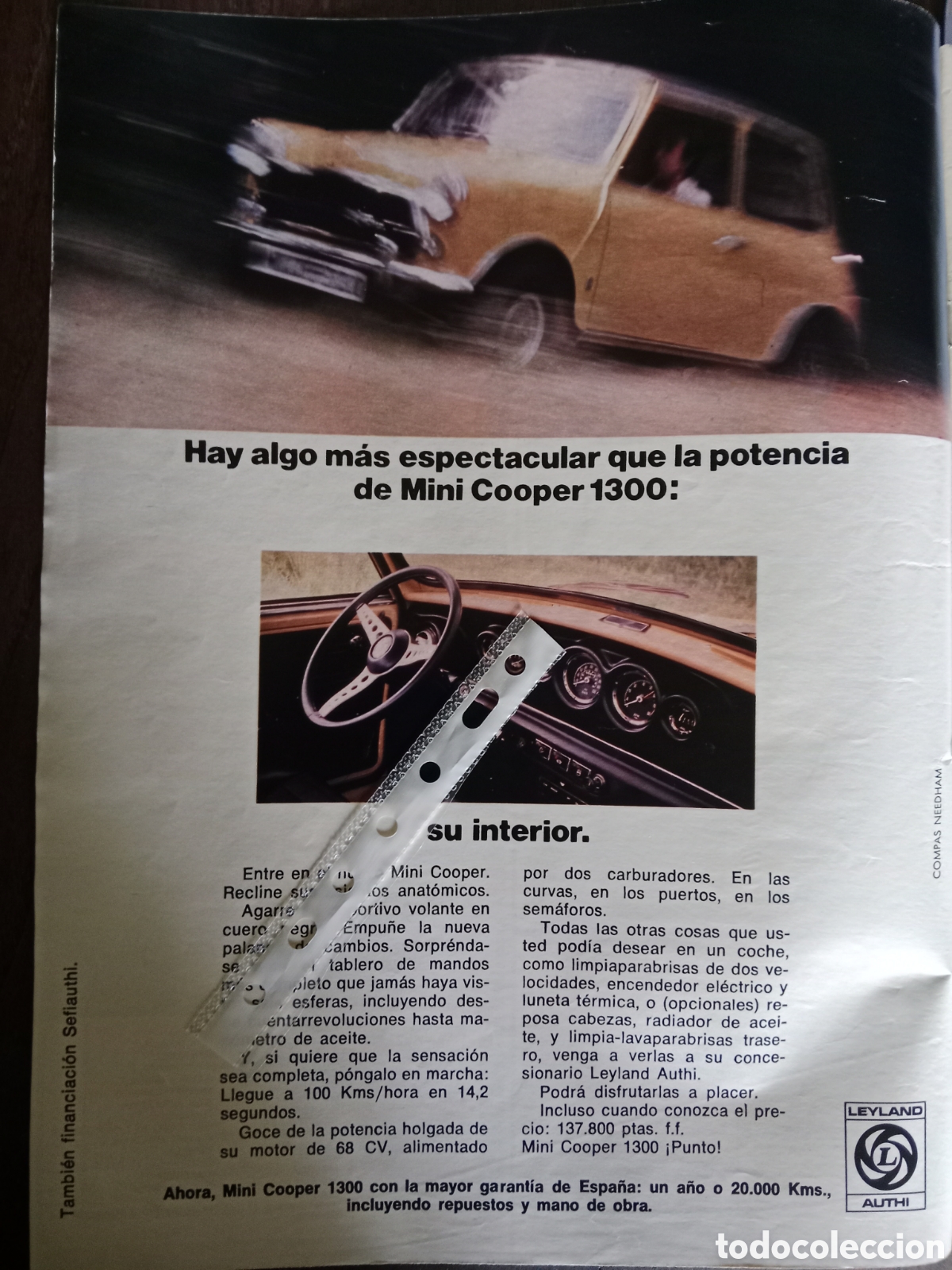 Otros Art&iacute;culos de Coleccionismo en Papel: Publicidad autom&oacute;vil mini Cooper 1300 authi de 1974