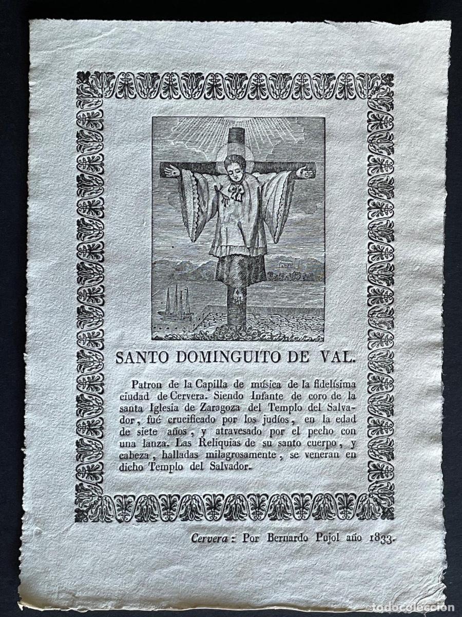 Otros Art&iacute;culos de Coleccionismo en Papel: SANTO DOMINGUITO DE VAL ( CERVERA A&Ntilde;O 1833)