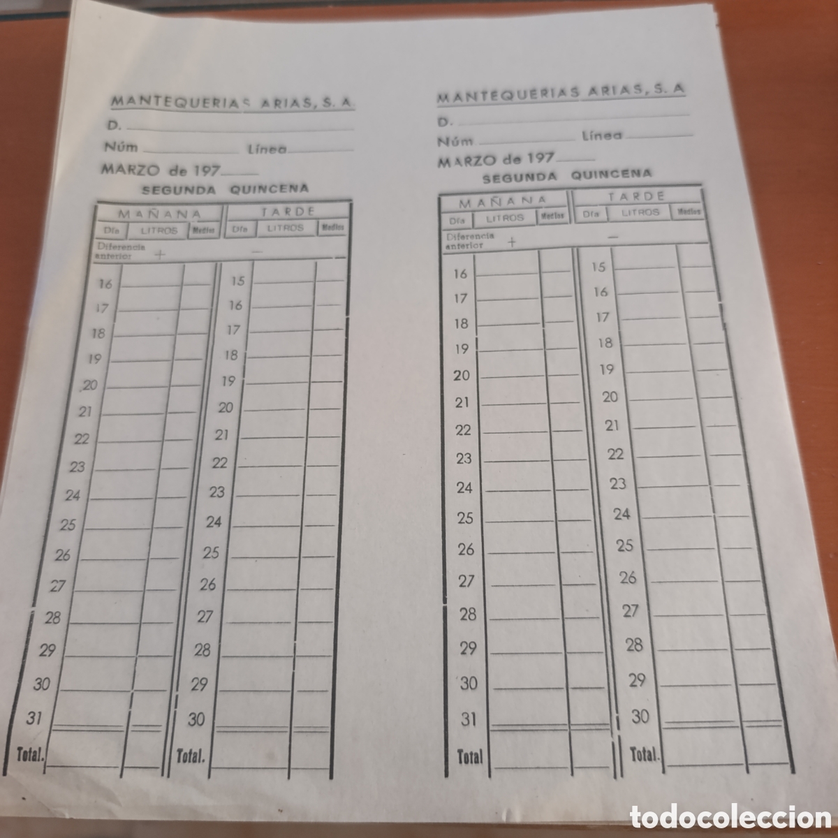 Otros Art&iacute;culos de Coleccionismo en Papel: Mantequer&iacute;as Arias, antiguo talonario registro diario de litros de leche recolectados.