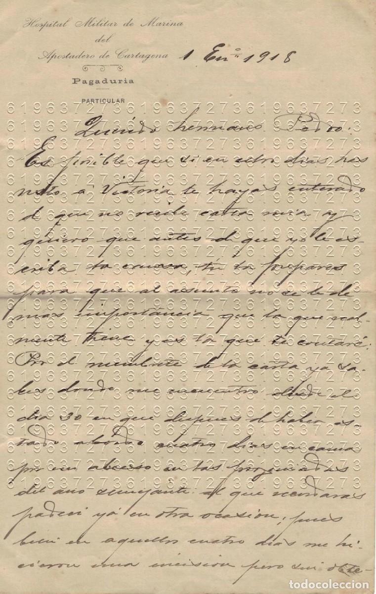 Otros Art&iacute;culos de Coleccionismo en Papel: 1918 CARTAGENA HOSPITAL MILITAR CARTA DE COMANDANTE JOSE MORENO ANERES M21