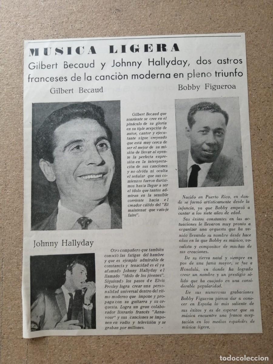 Otros Art&iacute;culos de Coleccionismo en Papel: REPORTAJE MUSICA LIGERA. GILBERT BECAUD - JOHNNY HALLYDAY - BOBBY FIGUEROA -...