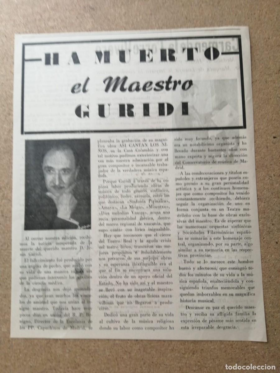 Otros Art&iacute;culos de Coleccionismo en Papel: REPORTAJE. HA MUERTO JESUS GURIDI