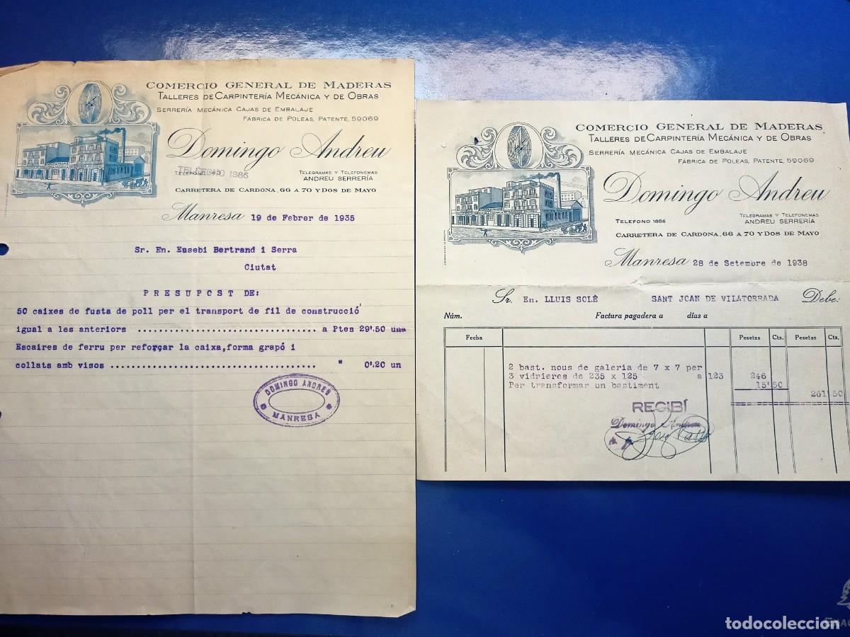 Otros Art&iacute;culos de Coleccionismo en Papel: FACTURA ANTIGUA DEL A&Ntilde;O 1935 Y 1938 DE DOMINGO ANDREU-COMERCIO DE MADERA