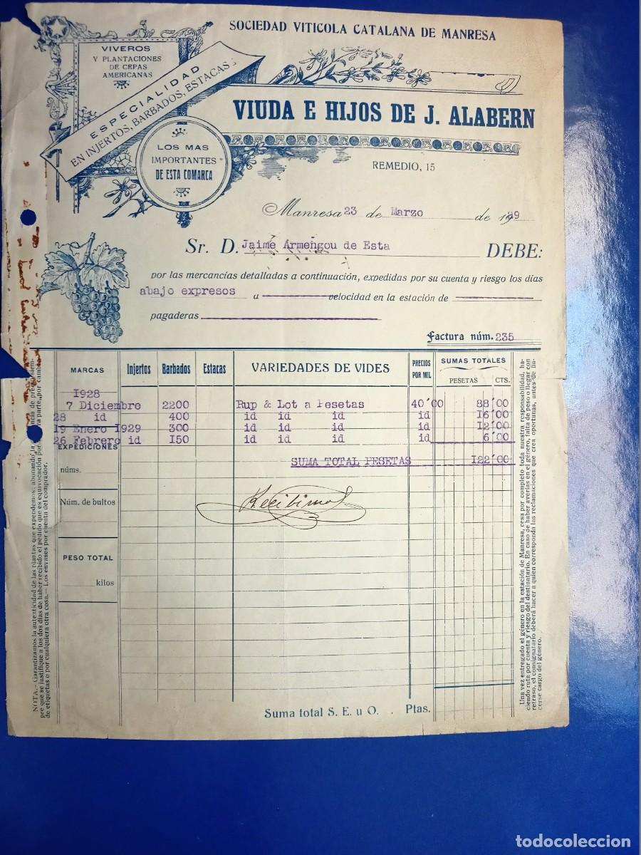 Otros Art&iacute;culos de Coleccionismo en Papel: FACTURA ANTIGUA DEL A&Ntilde;O 1929 DE VIUDA E HIJOS DE J.ALABERN
