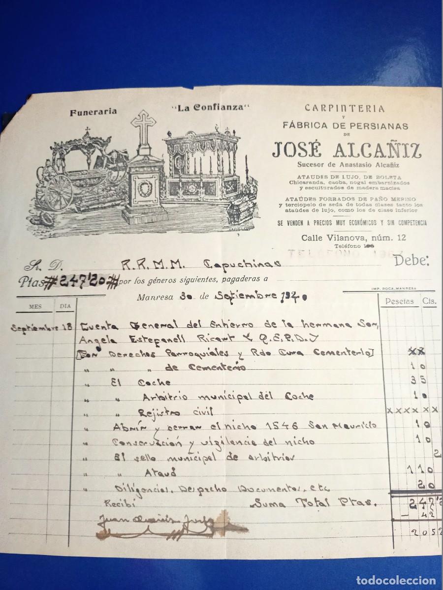 Otros Art&iacute;culos de Coleccionismo en Papel: FACTURA ANTIGUA DE FUNERARIA &rdquo;LA CONFIANZA&rdquo; DE JOSE ALCA&Ntilde;IZ