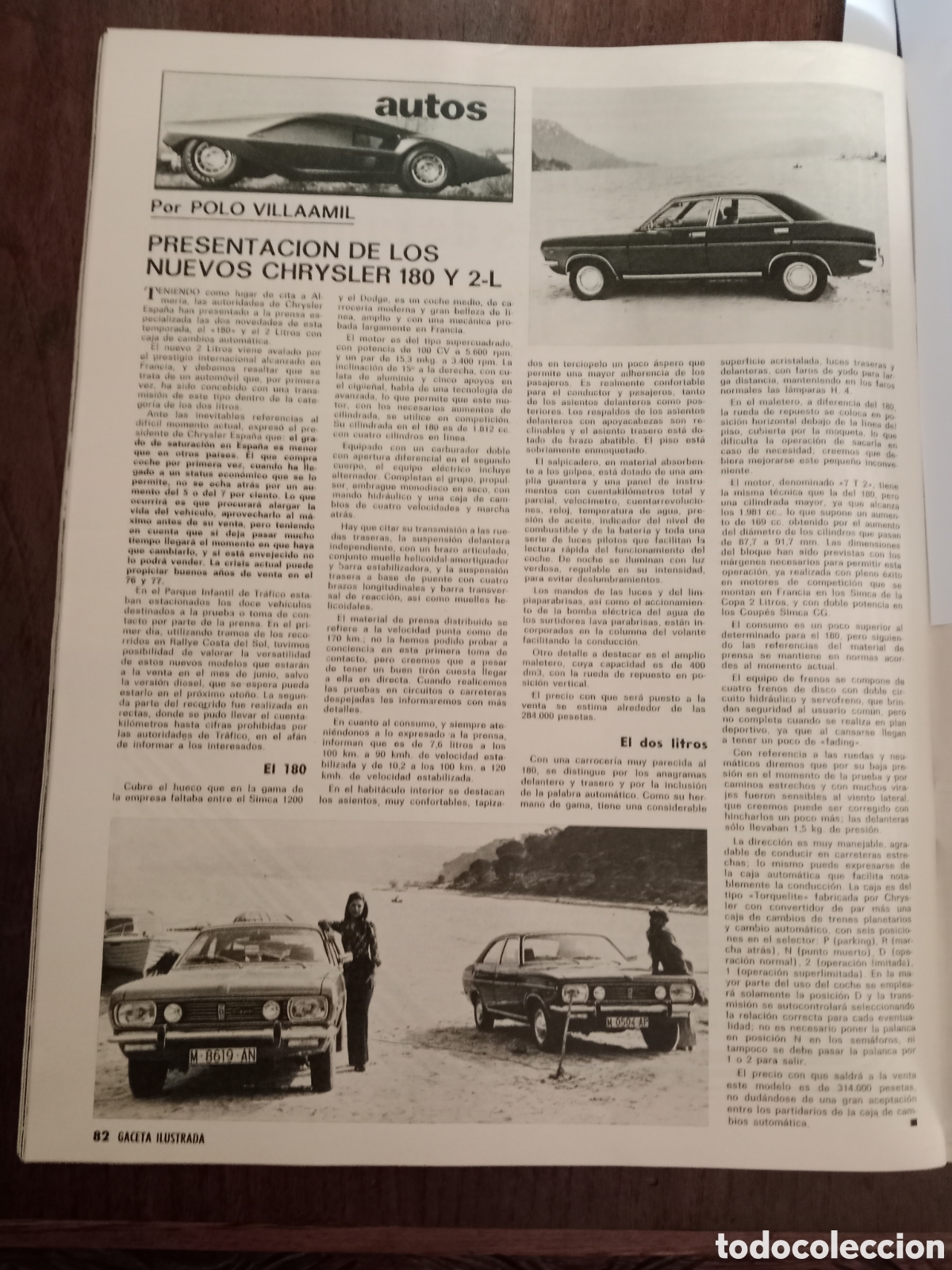 Otros Art&iacute;culos de Coleccionismo en Papel: Reportaje autom&oacute;vil Chrysler 180 de 1975