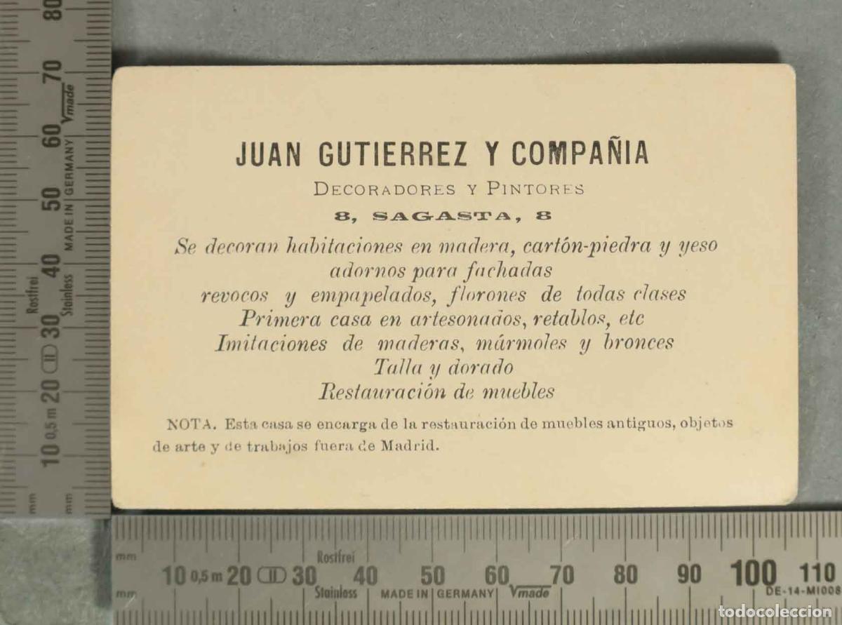 Otros Art&iacute;culos de Coleccionismo en Papel: TARJETA. JUAN GUTIERREZ. DECORADORES Y PINTORES. RESTAURADOS DE OBJETOS DE ARTE. HACIA 1920