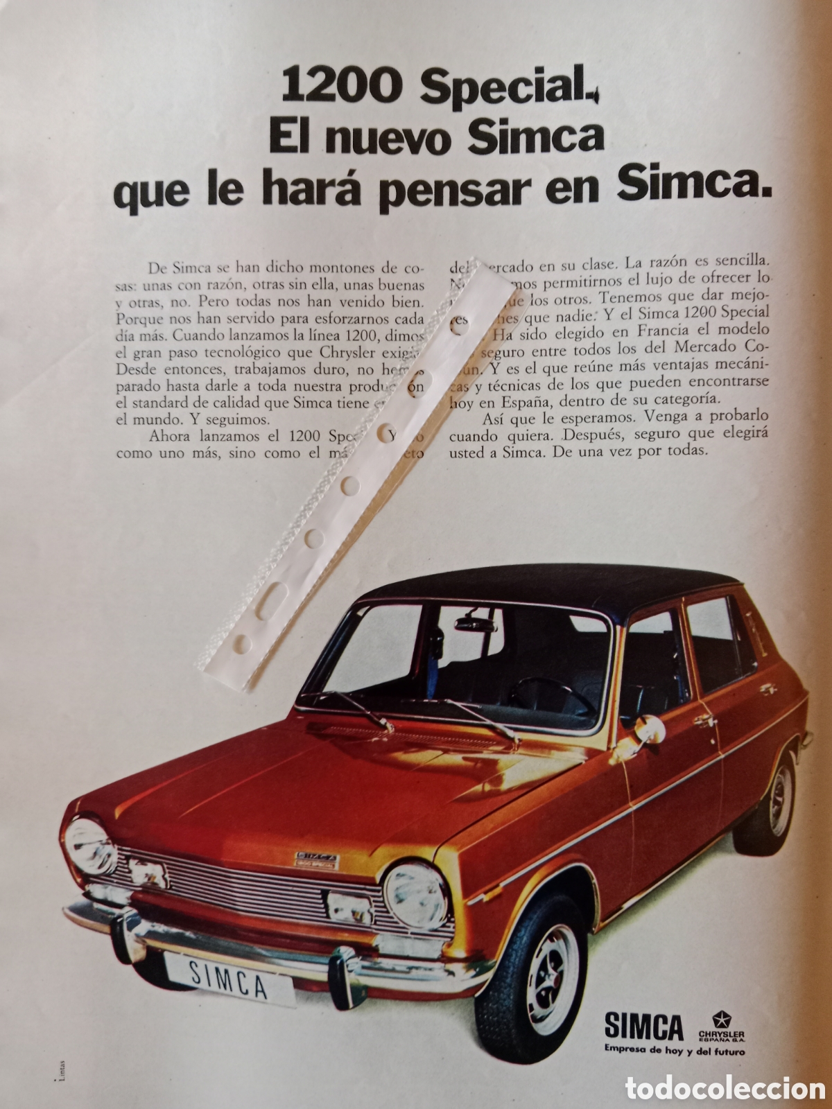 Otros Art&iacute;culos de Coleccionismo en Papel: Publicidad autom&oacute;vil Simca 1200 de 1973