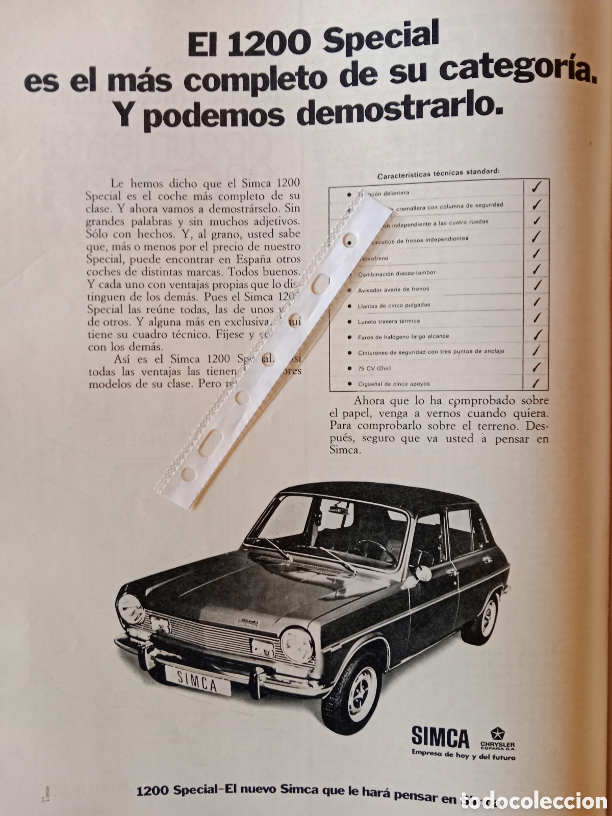Otros Art&iacute;culos de Coleccionismo en Papel: Publicidad autom&oacute;vil Simca 1200 de 1973