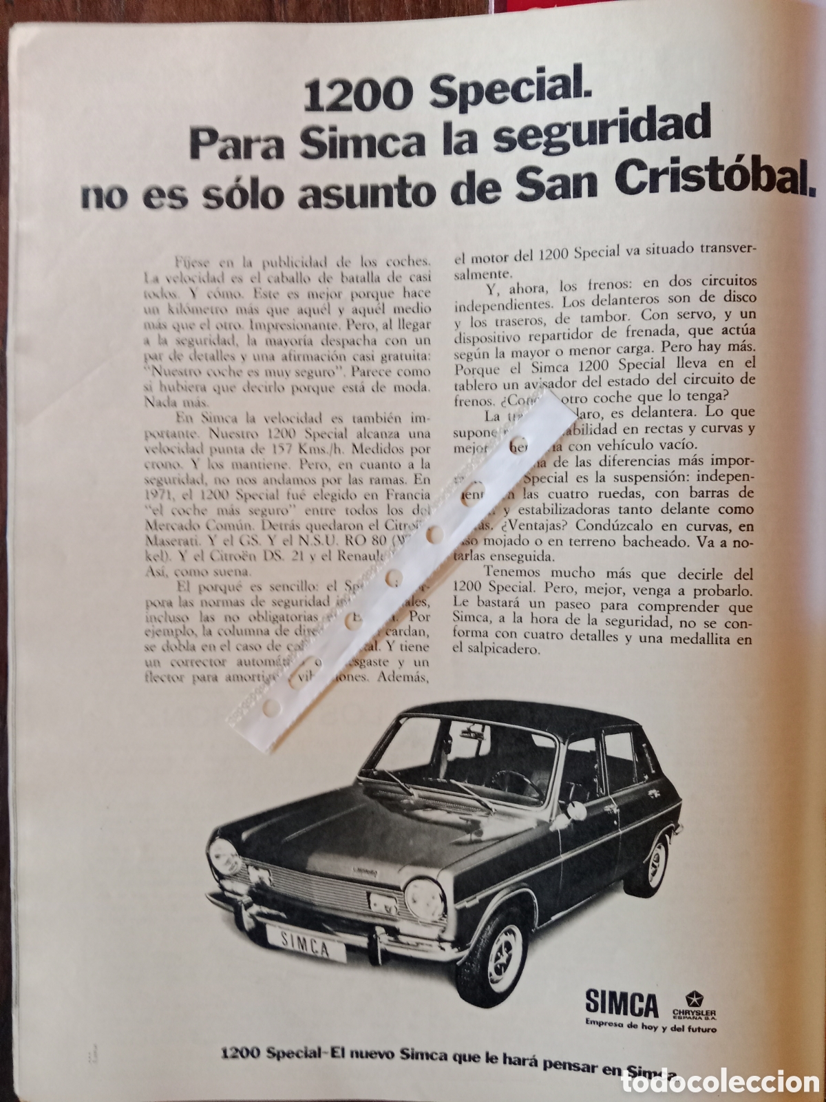 Otros Art&iacute;culos de Coleccionismo en Papel: Publicidad autom&oacute;vil Simca 1200 de 1973