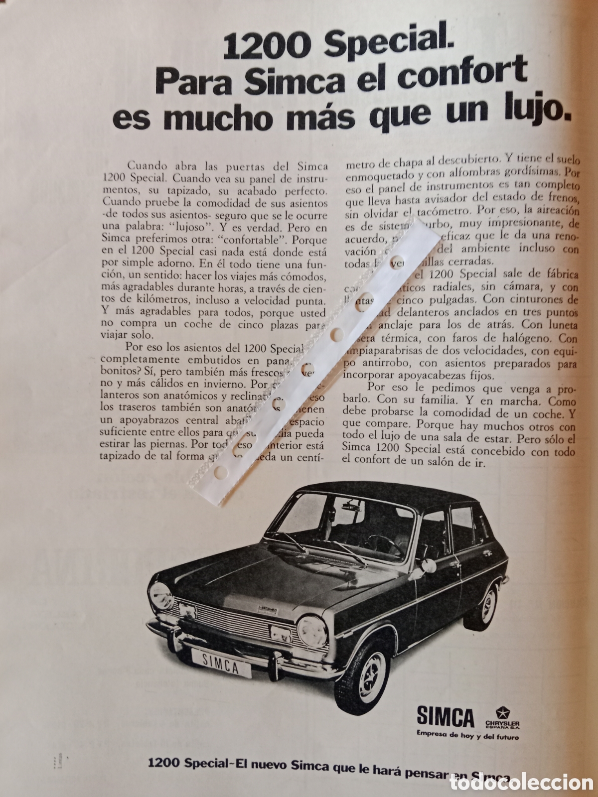 Otros Art&iacute;culos de Coleccionismo en Papel: Publicidad autom&oacute;vil Simca 1200 de 1973