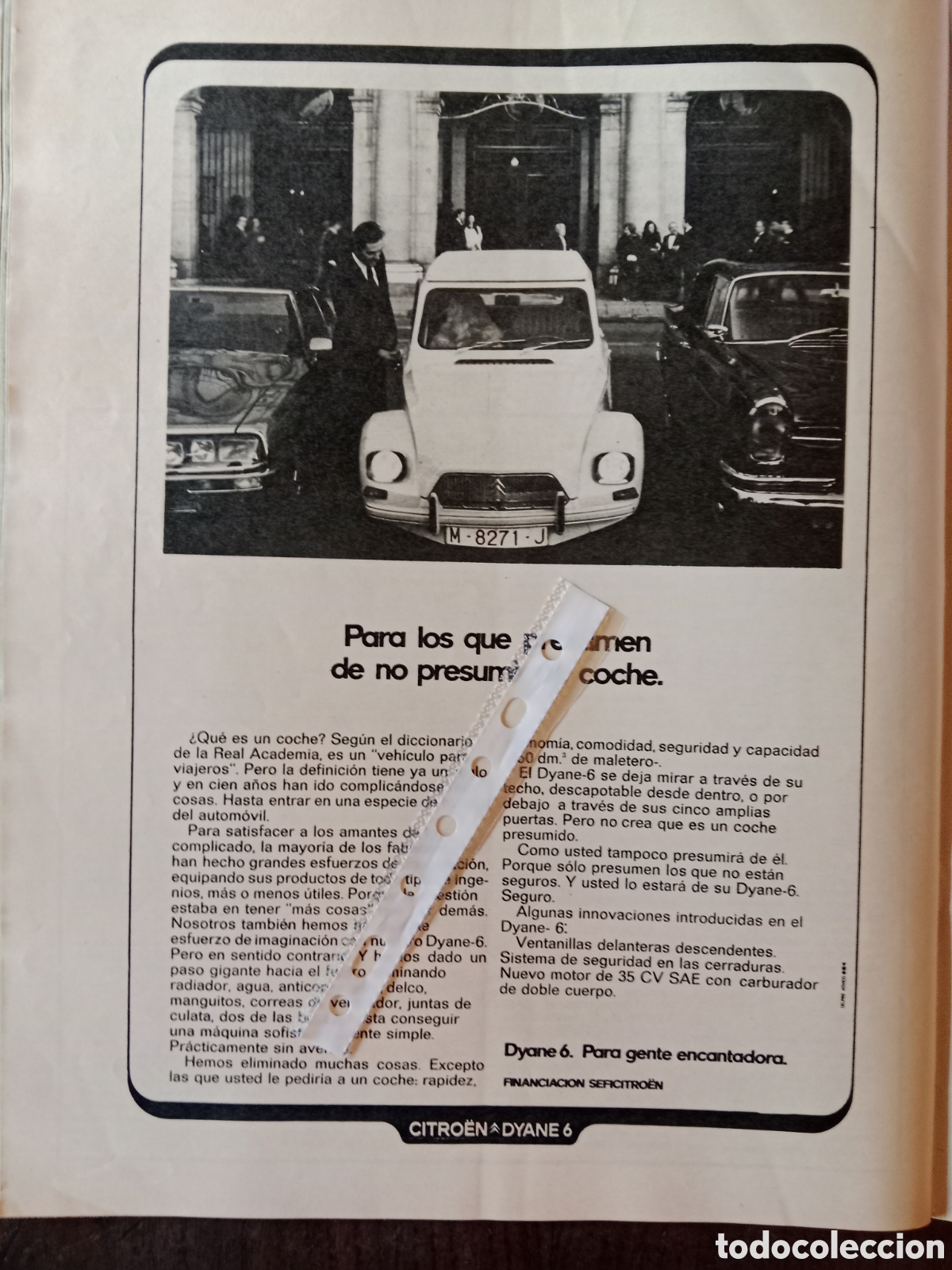Otros Art&iacute;culos de Coleccionismo en Papel: Publicidad autom&oacute;vil Citroen dyane de 1973